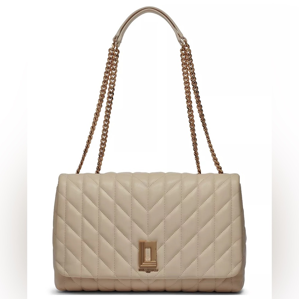 NWT KARL LAGERFELD PARIS Lafayette Large Shoulder Bag in Brie Lamb Leather